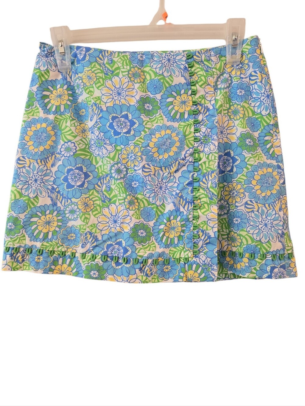 LILLY PULITZER " ZEBRA FLOWER PARTY" MINI SKORT. SIZE 0. BLUE/ GREEN/YELLOW